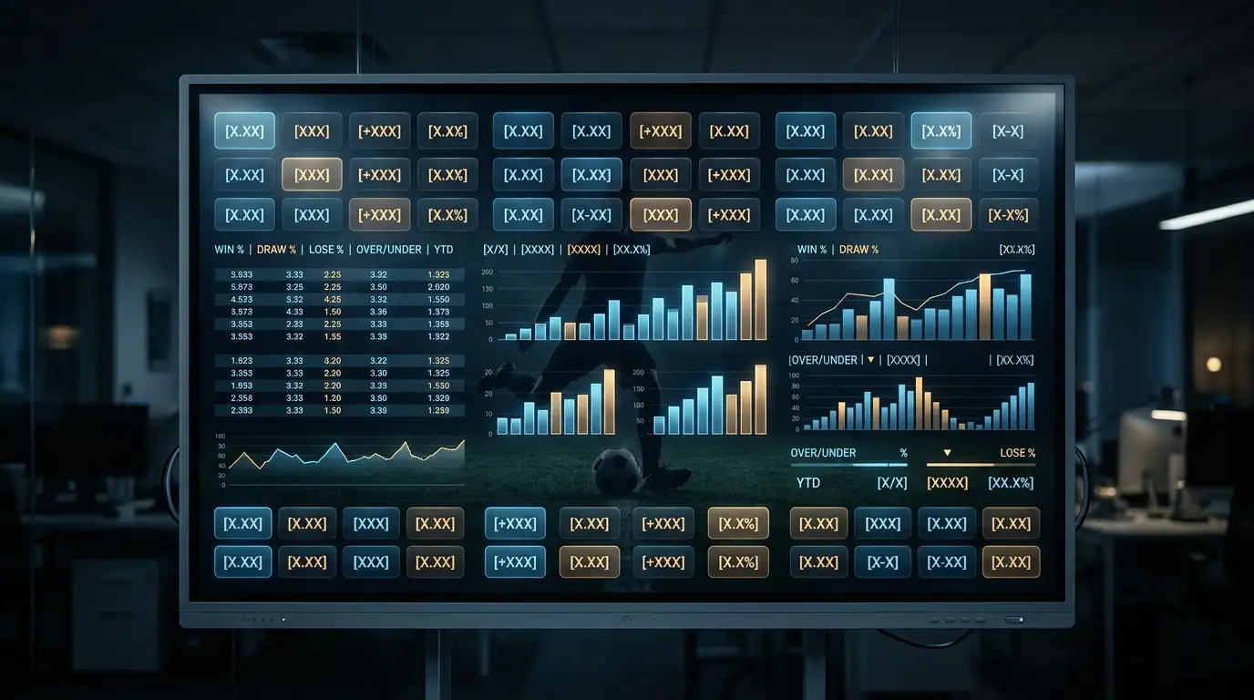 An abstract odds and statistics board glowing in a darkened room